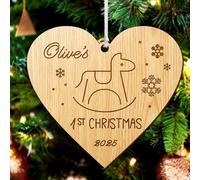 Personalised Christmas Baubles Engraved Wood Tree Decorations Custom First Xmas Ornaments Santa Gift for Family Baby Home Girls Babies Grandson Mom Daughter with Any Name at 2025 (Heart)