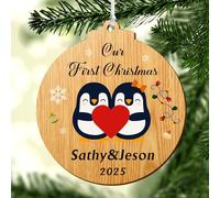 Personalised Christmas Baubles First Christmas as Mr & Mrs Ornaments Custom Wood Xmas Tree Decorations Santa Gift for New Couple 1st Wedding Gifts Keepsake Him Her(Round Design 1)