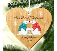 Personalised Christmas Baubles First Christmas as Mr & Mrs Ornaments Custom Wood Xmas Tree Decorations Santa Gift for New Couple 1st Wedding Gifts Keepsake Him Her(Heart Design 3)