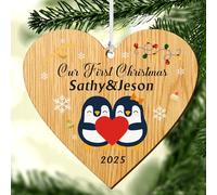 Personalised Christmas Baubles First Christmas as Mr & Mrs Ornaments Custom Wood Xmas Tree Decorations Santa Gift for New Couple 1st Wedding Gifts Keepsake Him Her(Heart Design 1)