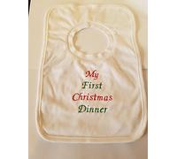 Personalised Christmas BIB - My First Christmas Dinner - Beautifully Embroidered (Any Name Added)