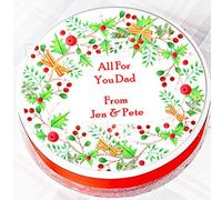 Personalised Christmas Cake Topper - Christmas Wreath Cake Decoration - 7.5" Round - Edible Icing
