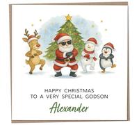 Personalised Christmas Card for 9 to 10 Year Old Godson - Xmas Card for 9 Year Old Godson with Custom Name, Funny Youth Boy Gift Idea, Xmas Present from Family, Christmas Cards 2025, 148mm