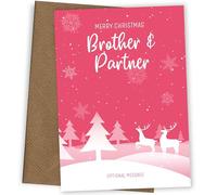 Personalised Christmas Card for Brother & Partner with Pink Winter Scene - Give Your Brother & Partner Christmas Card as Unique Holiday Keepsake, Pink Winter Scene