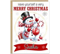 Personalised Christmas Card Fun Snowman Cocktail Theme Custom Name Banner - Have Yourself a Very Merry Christmas for Friends Family Cocktail Lovers Greetings Cards At Christmas Time, Design 5