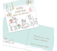 Personalised Christmas Card Packs Write Your Own Easy Custom Message Simple and Elegant Xmas Cards Pack of 20 by Paper Themes Christmas Greeting Cards - Pink Deer