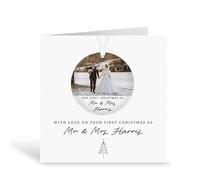 Personalised Christmas Card & Plastic Bauble Gift | First Christmas as Mr & Mrs Card & Ornament | Custom Printed with Couple’s Surname
