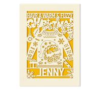Personalised Christmas Card Santa Gift for Girl Daughter Granddaughter Son Kids Custom Xmas Gifts for Brother Sister Merry Christmas Cards from Nanny Grandad Uncle Aunt Have Warm and Fuzzy(Gold)