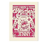 Personalised Christmas Card Santa Gift for Girl Daughter Granddaughter Son Kids Custom Xmas Gifts for Brother Sister Merry Christmas Cards from Nanny Grandad Uncle Aunt Have Warm and Fuzzy(Fuchsia)