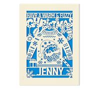 Personalised Christmas Card Santa Gift for Girl Daughter Granddaughter Son Kids Custom Xmas Gifts for Brother Sister Merry Christmas Cards from Nanny Grandad Uncle Aunt Have Warm and Fuzzy(Blue)