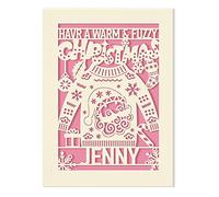 Personalised Christmas Card Santa Gift for Girl Daughter Granddaughter Son Kids Custom Xmas Gifts for Brother Sister Merry Christmas Cards from Nanny Grandad Uncle Aunt Have Warm and Fuzzy(Pink)
