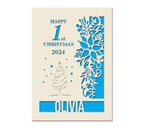 Personalised Christmas Cards 1st Christmas Card Xmas Greeting Cards for New Baby Granddaughter Nephew Girl Daughter From Mum Dad Nanny Grandad (Blue)