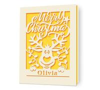 Personalised Christmas Cards 2024 Gifts for Women Men Xmas Cards Gifts Custom Merry Christmas Laser Paper Cut Card Keepsake Card Gift with Any Name for Kids Friends Grandpa Nanny(Gold)