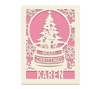 Personalised Christmas Cards 2024 Gifts Xmas Cards Gifts with Any Name Custom Merry Christmas Laser Paper Cut Card Santa Gift for Women Men Son Daughter Friends Nanny(Pink)