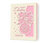 Personalised Christmas Cards 2025 Custom Greeting Cards Laser Paper Christmas Card Santa Gift for Kids Boys Girls Daughter Grandson Granddaughter Grandad Niece with Envelopes(Pink)