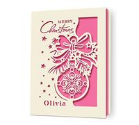 Personalised Christmas Cards 2025 Custom Greeting Cards Laser Paper Christmas Card Santa Gift for Kids Boys Girls Daughter Grandson Granddaughter Grandad Niece with Envelopes(Fuchsia)