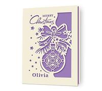 Personalised Christmas Cards 2025 Custom Greeting Cards Laser Paper Christmas Card Santa Gift for Kids Boys Girls Daughter Grandson Granddaughter Grandad Niece with Envelopes(Lilac Purple)