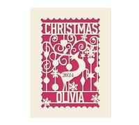 Personalised Christmas Cards 2025 Custom Laser Paper Christmas Card Xmas Santa Gift Keepsake Cards for Kids Boys Girls Daughter Grandson Granddaughter Grandad with Envelope(Pink)