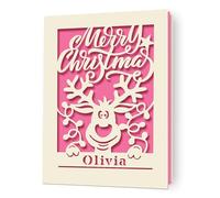 Personalised Christmas Cards 2025 Gifts for Women Men Xmas Cards Gifts Custom Merry Christmas Laser Paper Cut Card Keepsake Card Gift with Any Name for Kids Friends Grandpa Nanny(Fuchsia)
