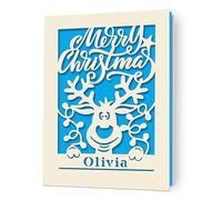 Personalised Christmas Cards 2025 Gifts for Women Men Xmas Cards Gifts Custom Merry Christmas Laser Paper Cut Card Keepsake Card Gift with Any Name for Kids Friends Grandpa Nanny(Blue)