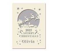 Personalised Christmas Cards 2025 Santa Gift Custom Laser Paper Christmas Card for Boy Girl Grandson Son Baby Him Her Friends Engraved Celebrate Xmas with Envelopes(Grey)