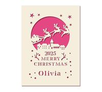 Personalised Christmas Cards 2025 Santa Gift Custom Laser Paper Christmas Card for Boy Girl Grandson Son Baby Him Her Friends Engraved Celebrate Xmas with Envelopes(Fuchsia)