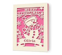 Personalised Christmas Cards Gifts for Women Men Christmas Cards 2025 Custom Merry Christmas Card Xmas Cards Gifts with Any Name Laser Paper Cut Card for Kids Friend Nanny Mum Dad(Fuchsia)