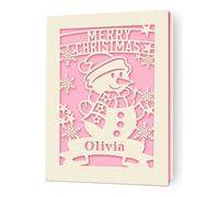 Personalised Christmas Cards Gifts for Women Men Christmas Cards 2025 Custom Merry Christmas Card Xmas Cards Gifts with Any Name Laser Paper Cut Card for Kids Friend Nanny Mum Dad(Pink)