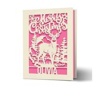 Personalised Christmas Cards Gifts Xmas Gifts Custom Greeting Cards Laser Paper Cut Card Merry Christmas Cards with Any Name for Kids Son Daughter Mum Dad Nanny Grandad Friend(Fuchsia)