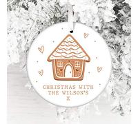 Personalised Christmas Ceramic Bauble - Family Edition - Keepsake Family Decoration - Add Your Name (Gingerbread House)
