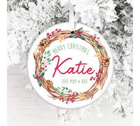 Personalised Christmas Ceramic Bauble - Gift Edition - Keepsake Decoration - Add A Name & Message (Colouful Wreath)