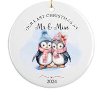 Personalised Christmas Decoration, 8cm Ceramic, First Christmas for Newly Married Couple or Last Christmas as Engaged Couple (Mr & Miss)