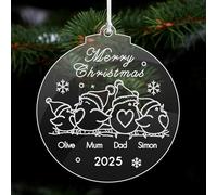 Personalised Christmas Decorations 2025 Christmas Baubles Xmas Tree Decorations Engraved Custom Xmas Tree Baubles Acrylic Ornaments Santa Gift for Family Baby Home Girls(Round Family of 4)