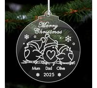 Personalised Christmas Decorations 2025 Christmas Baubles Xmas Tree Decorations Engraved Custom Xmas Tree Baubles Acrylic Ornaments Santa Gift for Family Baby Home Girls(Round Family of 3)
