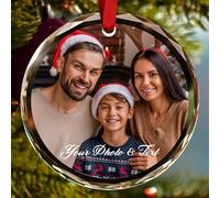 Personalised Christmas Decorations 2025,Custom Round Glass Decorations with Picture & Text,2025,Customized Christmas Ornament,Gift for Family, Dad, Mom, Wedding,Friend,Couple.