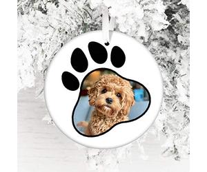 Personalised Christmas Dog Bauble - Dog Edition - Keepsake Pet Ceramic Decoration - Add Your Dog's Name and Breed (Photo Upload (Paw Print))