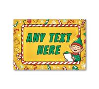 Personalised Christmas Elf Plaque Yellow Aluminium Festive Sign Cartoon Candyâ€‘Cane Border for Kids Home Holiday Decoration