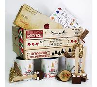 Personalised Christmas Eve Box Crate, North Pole Wooden Gift Box, Gift Set For Three Includes Mugs & Baubles with Name, Hot Chocolate Stirrer, Candy Cane, Santa Letter, Reindeer Food
