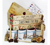 Personalised Christmas Eve Box Crate, Santa's Elves Wooden Gift Box, Gift Set For Four Includes Mugs & Baubles with Name, Hot Chocolate Stirrer, Candy Cane, Santa Letter, Reindeer Food