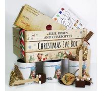 Personalised Christmas Eve Box Crate, Santa's Elves Wooden Gift Box, Gift Set For Three Includes Mugs & Baubles with Name, Hot Chocolate Stirrer, Candy Cane, Santa Letter, Reindeer Food