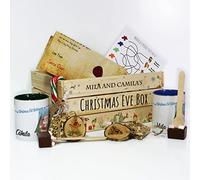 Personalised Christmas Eve Box Crate, Santa's Elves Wooden Gift Box, Gift Set For Two Includes Mugs & Baubles with Name, Hot Chocolate Stirrer, Candy Cane, Santa Letter, Reindeer Food