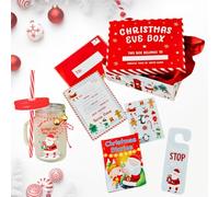 Personalised Christmas Eve Box Gift Set with Santa Letter, Stickers, ‘Santa Stop Here’ Sign & Festive Glass Beaker | Customizable Holiday Box for Kids & Families | Christmas Night Activity Set