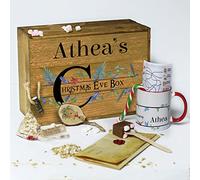 Personalised Christmas Eve Box with Lid, Floral Berry Holly Wooden Gift Box, Crate, Gift Set For One Includes Mug & Bauble with Name, Hot Chocolate Stirrer, Candy Cane, Santa Letter, Reindeer Food