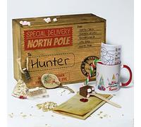 Personalised Christmas Eve Box with Lid, North Pole Xmas Wooden Gift Box, Crate, Gift Set For One Includes Mug & Bauble with Name, Hot Chocolate Stirrer, Candy Cane, Santa Letter, Reindeer Food