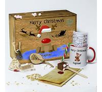 Personalised Christmas Eve Box with Lid, Reindeer Santa Hat Wooden Gift Box, Crate, Gift Set For One Includes Mug & Bauble with Name, Hot Chocolate Stirrer, Candy Cane, Santa Letter, Reindeer Food