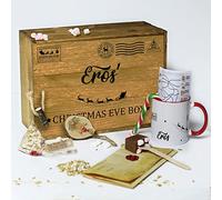 Personalised Christmas Eve Box with Lid, Reindeer Sleigh Wooden Gift Box, Crate, Gift Set For One Includes Mug & Bauble with Name, Hot Chocolate Stirrer, Candy Cane, Santa Letter, Reindeer Food