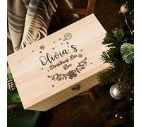 Personalised Christmas Eve Gift Box | Heavy Beech Christmas Boxes for Children | Wooden Christmas Eve Box | Engraved Christmas Eve Box | Gift from Santa,Santa Surprise(Bells and Mistletoe)