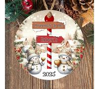Personalised Christmas Family Signpost Hanging Decoration - Wood or Acrylic Family Name North Pole Style Ornament for Holiday Decor Keepsake Gifts (Snowmen, MDF Wood - Indoor Use Only)