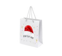 Personalised Christmas Gift Bags - Xmas Gift Bag with Rope Handles - Recyclable Paper Eco Friendly Presents Bag - Delivery - WHITE- L-P