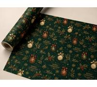 Personalised Christmas Gift Wrap - Custom Name Luxury Christmas Wrapping Paper with Elegant Gold Baubles & Holly Design 1 to 5 Meters (3 Meters)